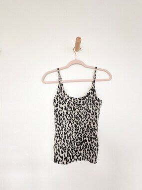 VHTF Vintage bebe Snow Leopard 100% Cashmere Knit Cami Tank Top BBLW20 Medium